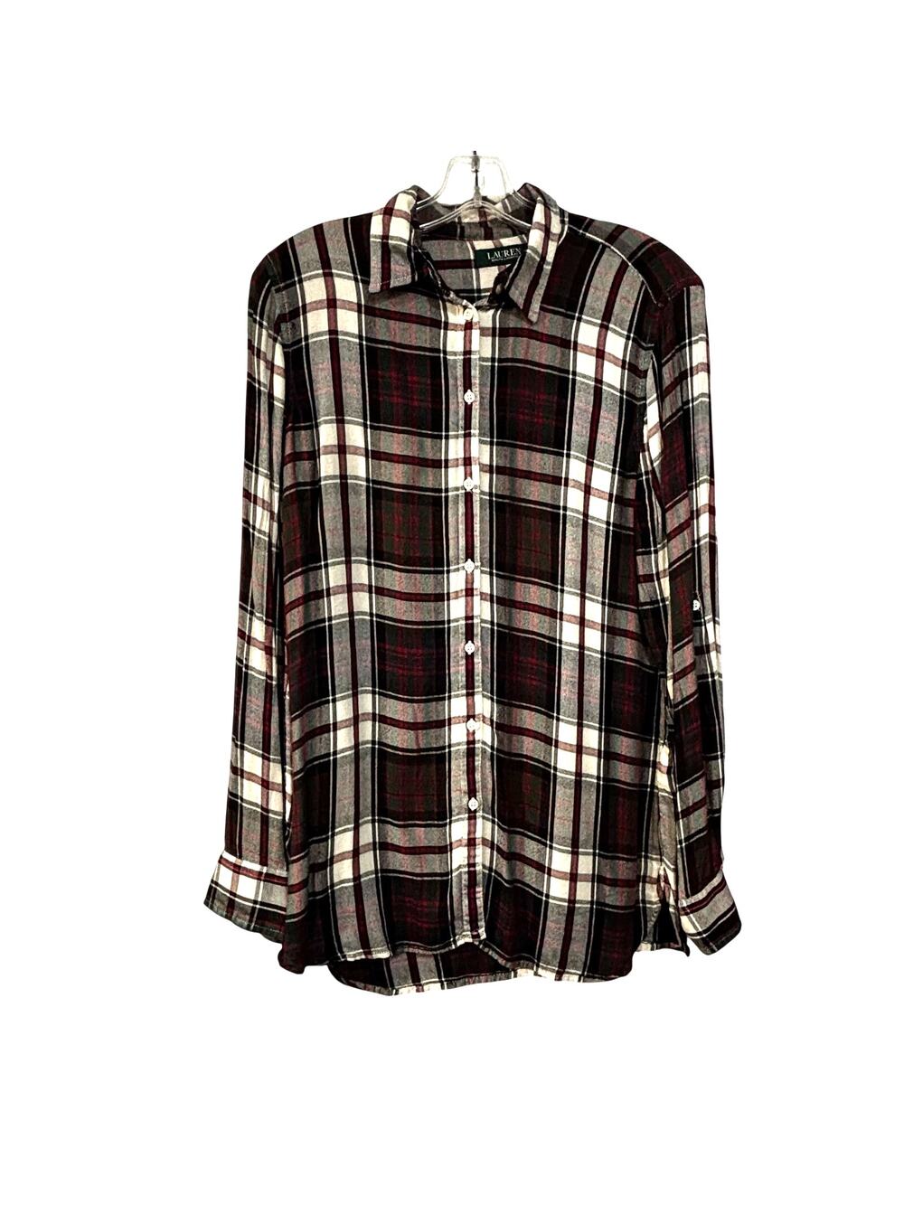 Lauren Ralph Lauren M flannel shirt roll tab sleeves casual black & red plaid